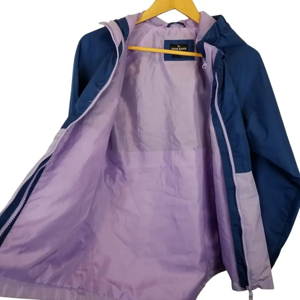 Eddie Bauer Girls Youth Kids Hooded Lightweight Jacket Navy Blue Purple Large